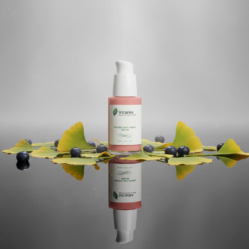 Vicarex Peptide Anti-Aging Face Serum with Hyaluronic Acid Firming & Hydrating Serum for Wrinkles & Fine Lines Ginkgo & Blueberry Oil Vegan Anti-Aging Skincare Floral Amber Scent 30 ml