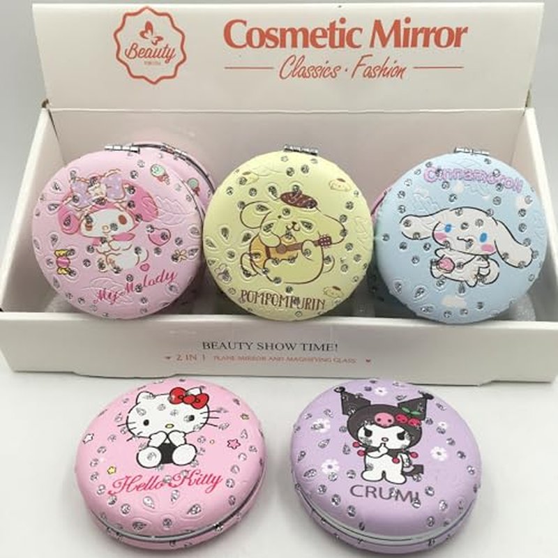 easitea Cute Compact Mirror for Women & Girls, Bling Leather Travel Makeup Mirror with 1X/3X Magnifying, Gift for Her