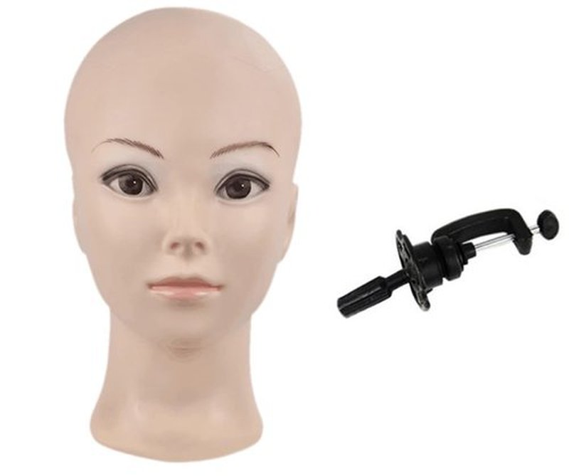 MIAOMANZI Bald Female Training Head Cosmetology Mannequin Head for Wigs Making and Display with Free clamp (GT-02)
