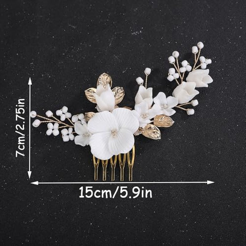 Teyglen Floral Flower Bride Wedding Hair Comb Gold Leaf Headpiece with Flower Bridal Side Comb Hair Accessories for Women Wedding Hair Piece (Gold)