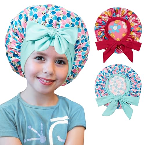 choshion 2 PCS Kids Bonnets for Girls, Silk Bonnet for Kids, Bonnet for Kids, Satin Bonnet for Sleeping, Baby Toddler Tie Bonnet Sleep Cap Bonnet for Curly Hair Braids