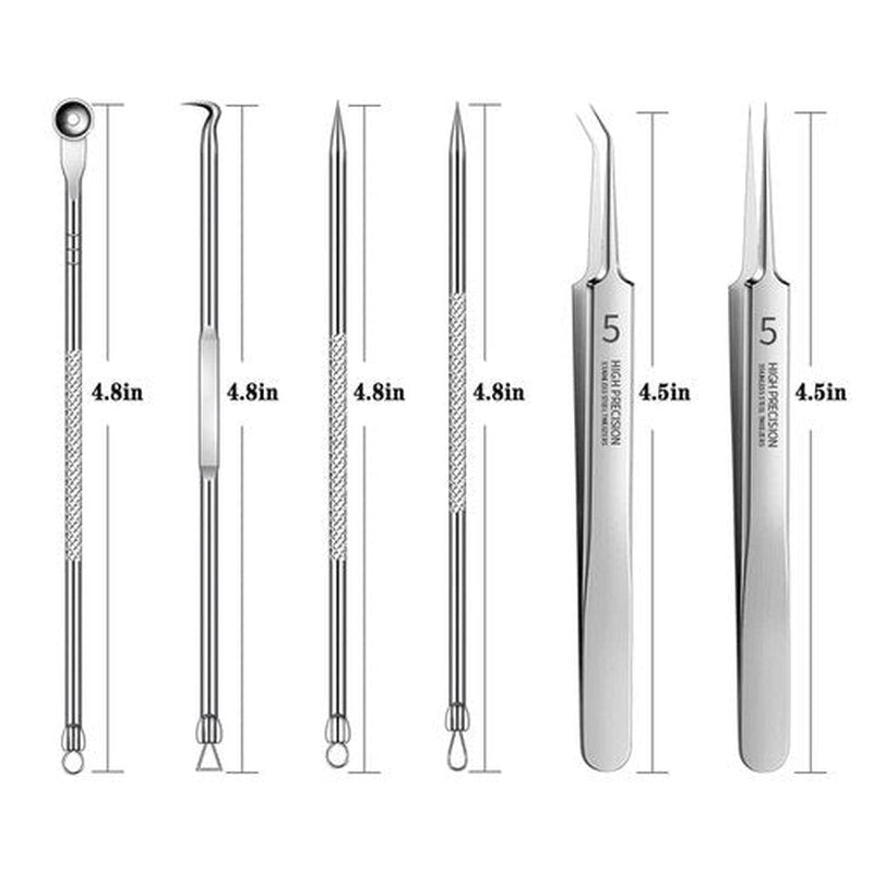 Blackhead Remover Pimple Popper Tool Kit,6 Pcs Acne Comedone Zit Blackhead Extractor Tool for Nose Face,Stainless Steel Whitehead Popping Removal Tool Set