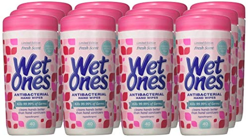 WET ONES Antibacterial Hand Wipes, Fresh Scent 40 Each (Pack of 12)