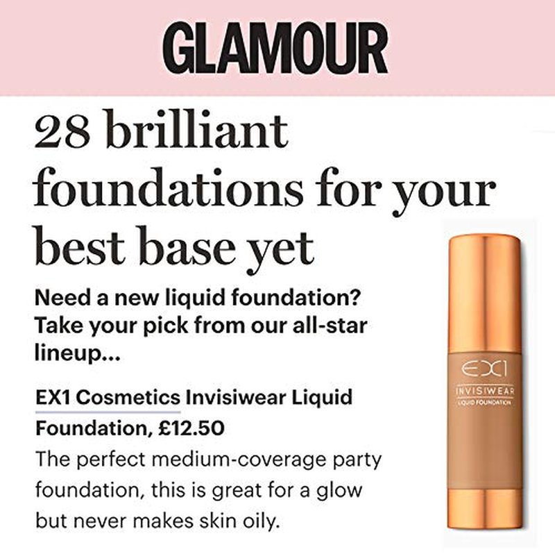 EX1 Cosmetics Invisiwear Liquid Full Coverage Foundation Makeup Shade 7.0 - Vegan, Oil and Fragrance Free, Dermatologically and Clinically Tested