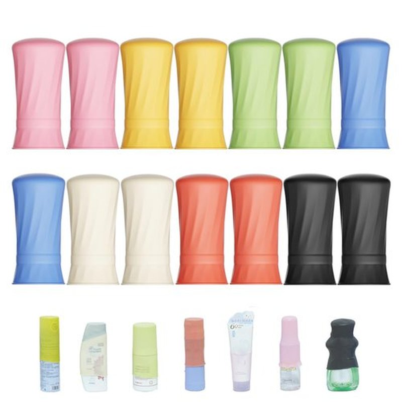 NELSHP Travel Bottle Covers,14 Pack Silicone Travel Size Container Sleeves,Stretching Travel Accessories for Shampoo Lotion Conditioner Wash Body Bottles
