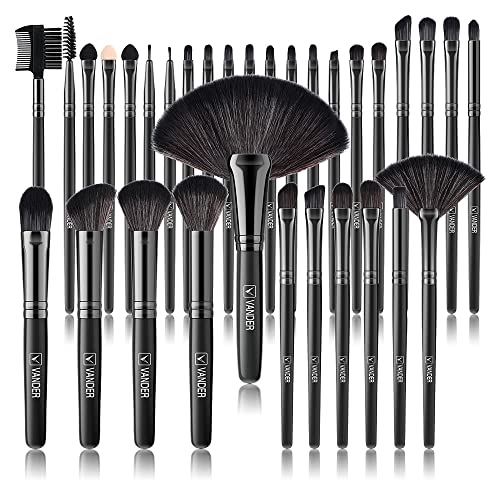 Make up Brushes, VANDER Professional 32pcs Makeup Brush Set, Makeup Brushes Set Foundation Blending Cosmetic Brush Set Kit,Black（Cosmetic bag not included）
