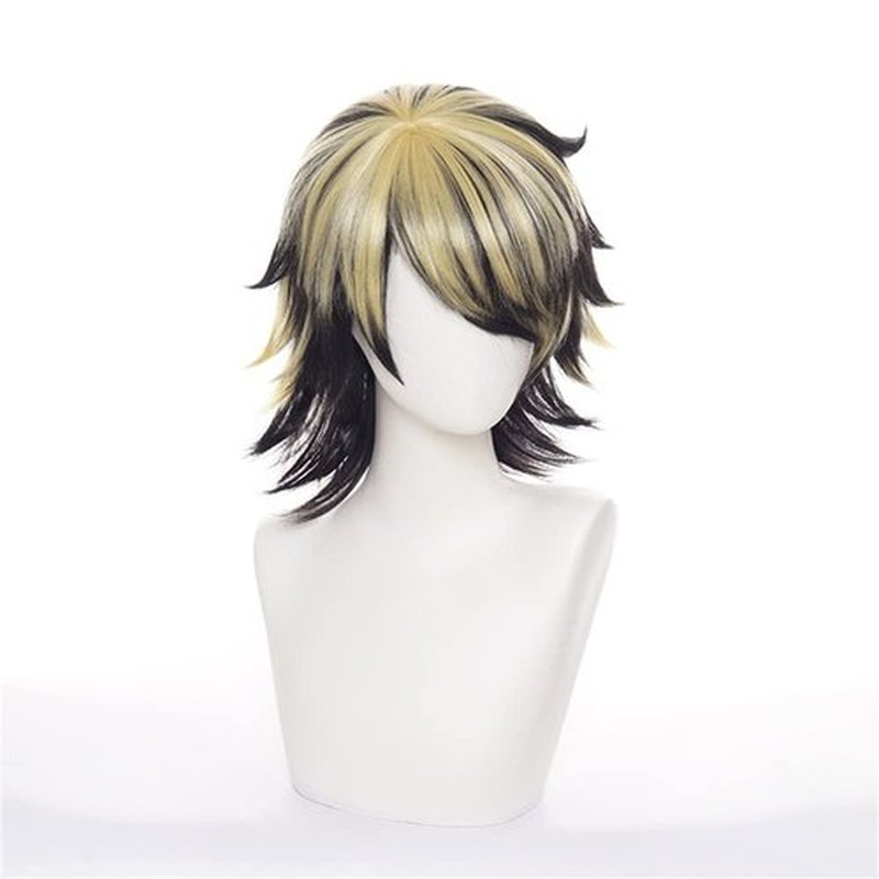 Mystylecos Kazutora Hanemiya Cosplay Wig Short Black Mix Yellow Wavy Wig Anime The Way of Rebirth Wig
