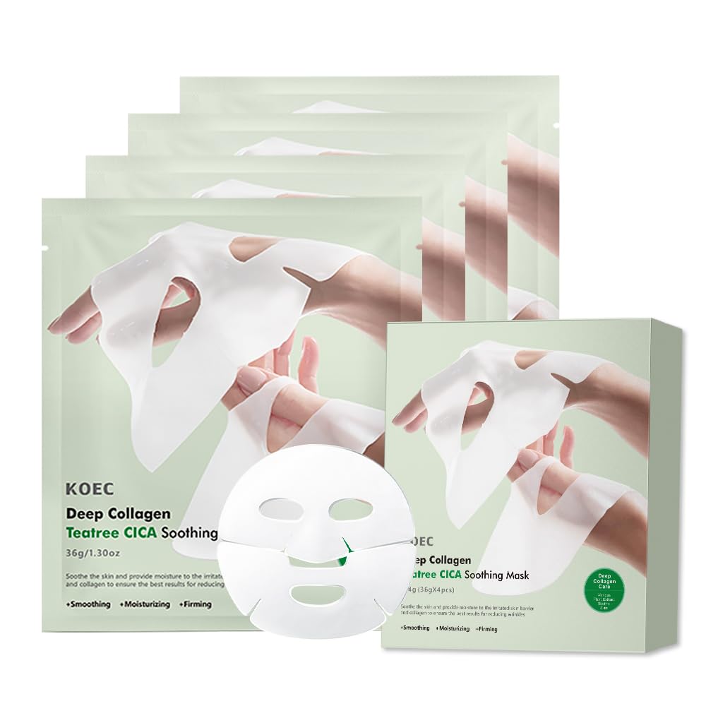 Ueseinl Collagen Face Mask 4-Pack - Hydrogel Sheet Mask with Hyaluronic Acid & Peptides for Instant Glow,Korean overight Wrapping Face Sheet,Elasticity Enhancing,Firming,Moisturizing