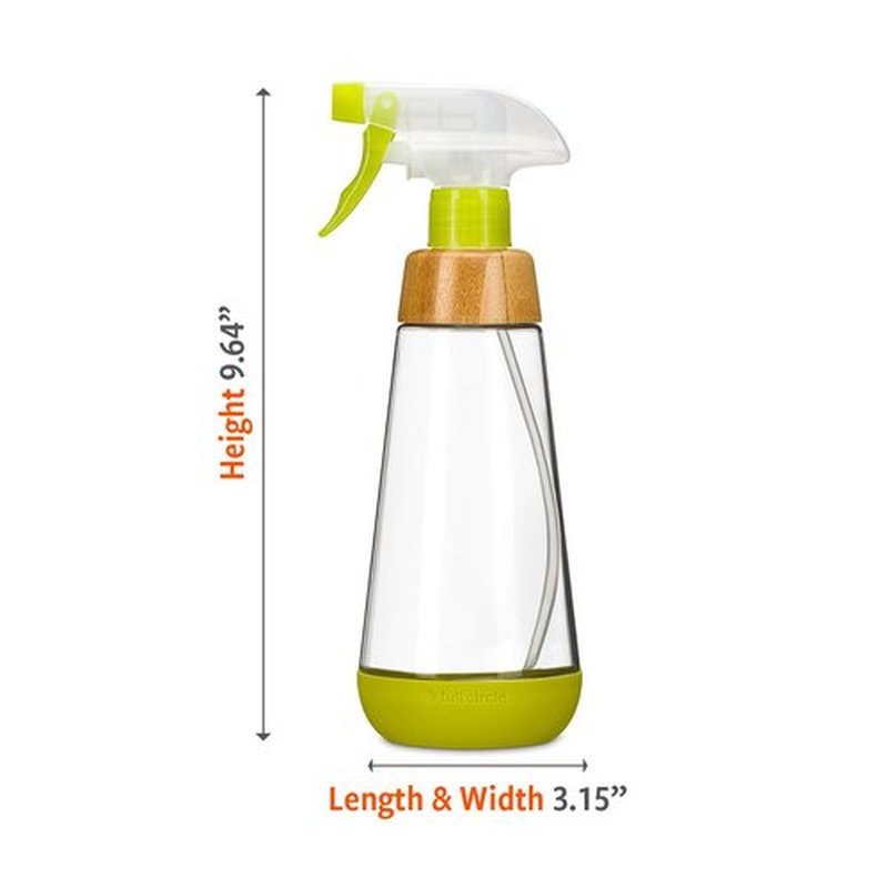 Full Circle Bottle Service - Refillable Glass Spray Bottle for Cleaning - Versatile Stream & Mist Options, Bamboo Details, Silicone Boot - Ideal for Non-Toxic Solutions & Plant Care, 16oz, Green