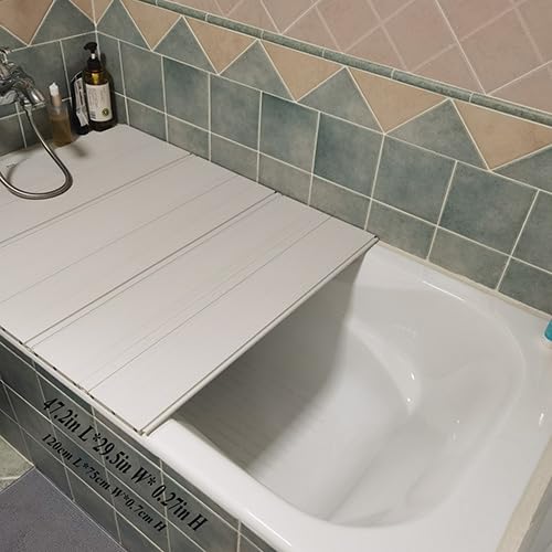 PVC Bathtub Tray, Foldable Waterproof Bathtub Cover, Bath Lid Bathroom Lids Can Store Books, Mobile Phones, Tablets, Coffee, Wine Glasses Home Spa Experience (47.2 * 29.5 * 0.27IN)