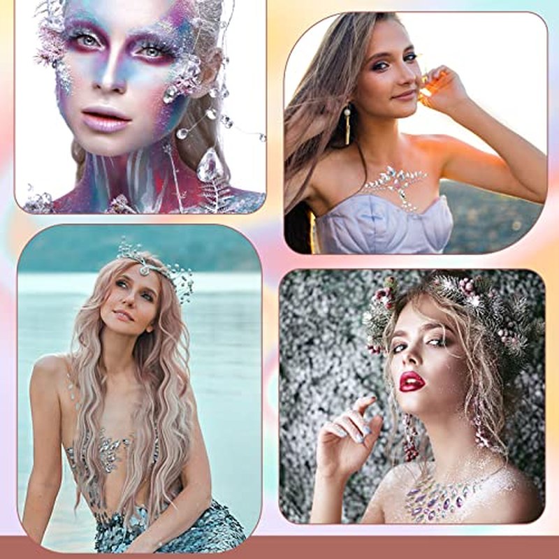 Leelosp 8 Set Halloween Jewels Tattoo Body Gems Rhinestone Sticker with 6 Boxes Chunky Holographic Face Hair Glitter Crystals Face Stickers Jewels for Rave Festival Makeup(Elegant Style)