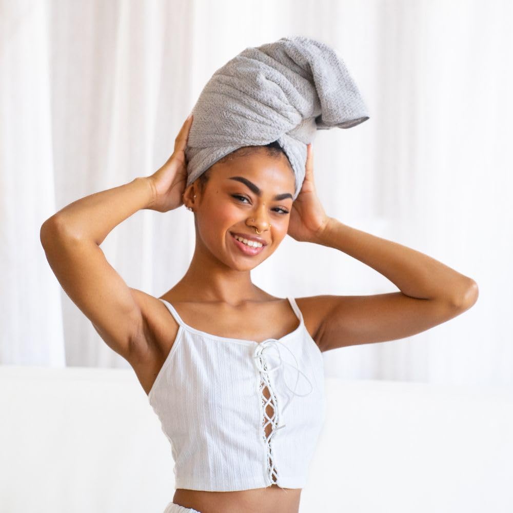 VOLO Hero Hair Towel | Ultra Soft, Super Absorbent, Quick Drying Nanoweave Fabric | Reduce Dry Time by 50% | Towel Wrap for All Hair Types | Reusable Packaging (Luna Gray - Reusable Tote)