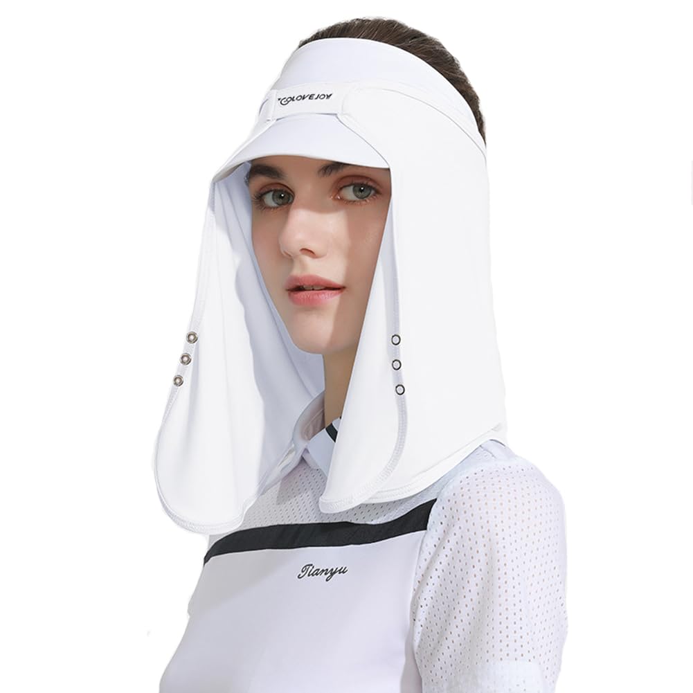 Unisex Sun Protection Golf Neck Shade Cap Drape UPF 50+ Cooling Face Covering (White)