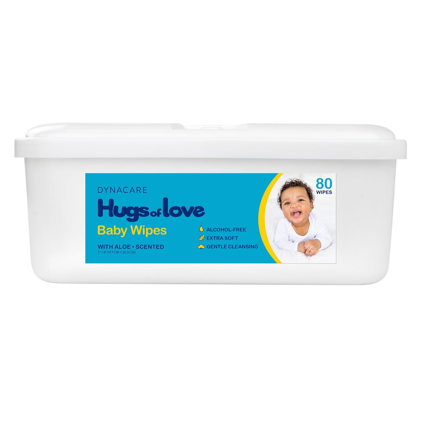 Dynarex DynaCare Hugs of Love Baby Wipes - Scented - Large - Alcohol-Free Wipes with Aloe & Lanolin, Safe for Sensitive Skin - 80 Wipes per Tub