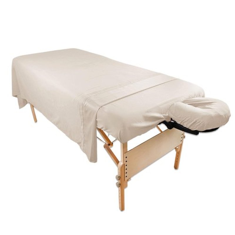 Massage Table Poly-Cotton Sheet Sets by Body Linen. - 3 Piece Set includes Flat & Flat Sheets and a Face Rest Cover. Super Soft and Durable for Professional Use (Natural) - 10 Pack