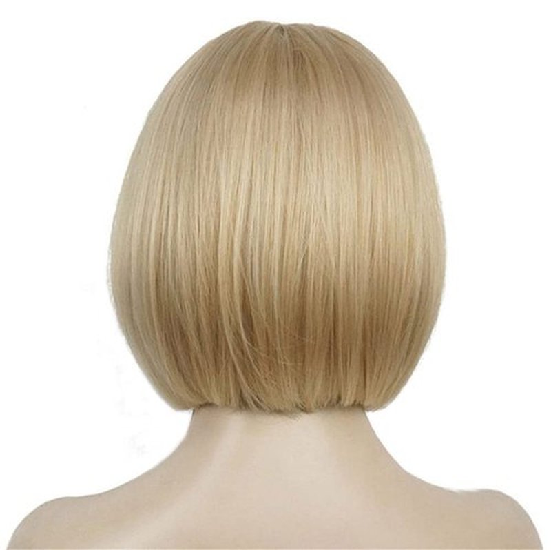 Aimole Short Straight Bob Wig Cute Flat Bangs Synthetic Full Women Wigs (24BT613)