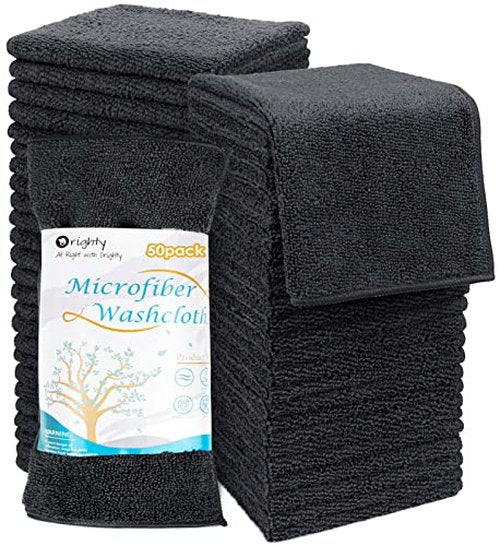 Orighty Washcloths Bulk Towels Set 50 Pack, Highly Absorbent and Super Soft Microfiber Fingertip Towels, Multi-Purpose Wash Cloths for Bathroom, Hotel, Spa, and Gym, 12x12 Inch, Black