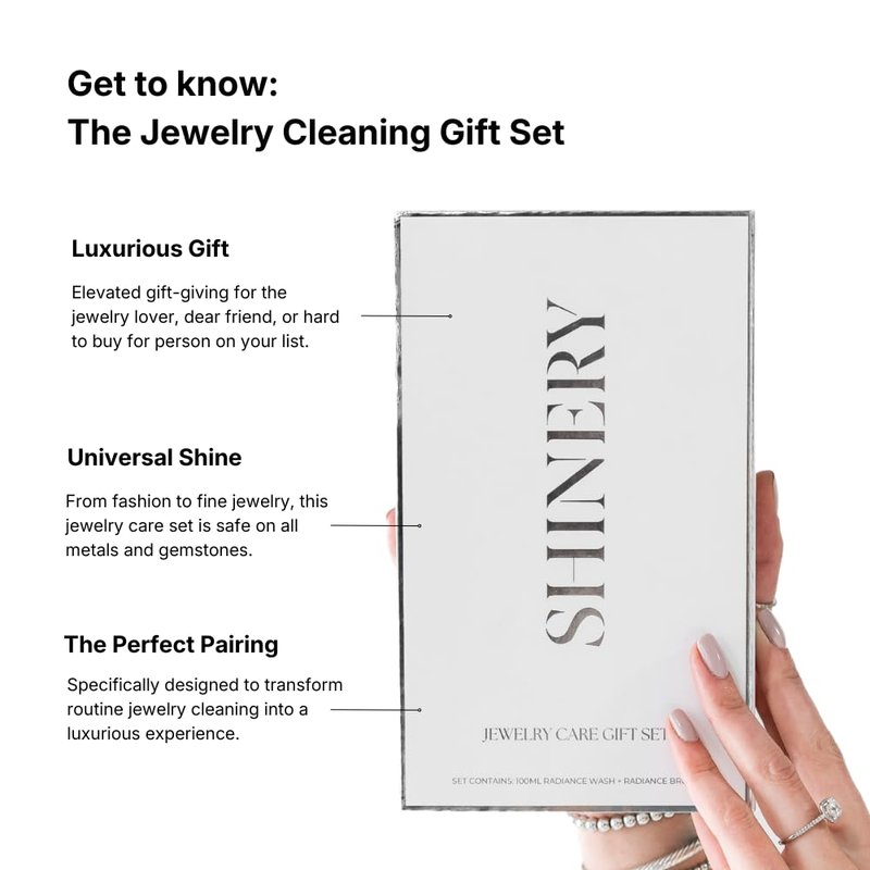 Shinery Jewelry Cleaning Gift Set, Engagement Gift, Bridal Shower Gift, Wedding Gift for Bride, Jewelry Cleaner & Brush Set, for Her