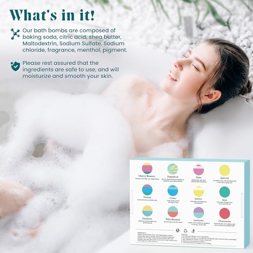 ZenBombs Bath Bombs for Women, 12pcs Handmade Natural Bath Bomb, Stocking Stuffers, Mothers Day Presents for Mom, Bath Bomb with Shea Butter, Amazing Present for Her, Wife, Girlfriend, Mother