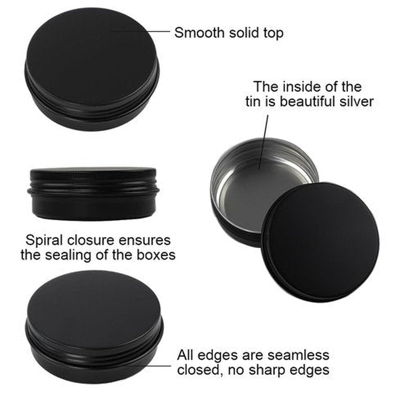 Moretoes 36 Pack Tins, 2 Oz Lip Balm Containers, Black Metal Round Tins Aluminum Cans, Empty Tin with Screw Lids for Salve, Spices or Candies
