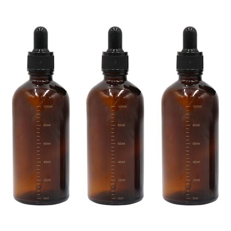 Happyupcity 3Pcs 100ml/3.3oz Empty Refillable Amber Glass Dropper Bottles with Scale Dropper Essential Oil Bottles Sample Vials Travel Liquid Dispenser Container for Perfume Cosmetic