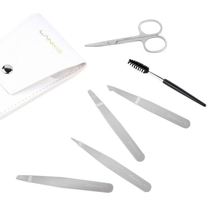 LANKIZ Tweezer Set, 6 Pcs Eyebrows Tweezers Set with Travel Case Professional Stainless Steel Tweezers for Women & Men, Great Precision for Eyebrow, Ingrown Hair, Facial Hair Removal - Sliver