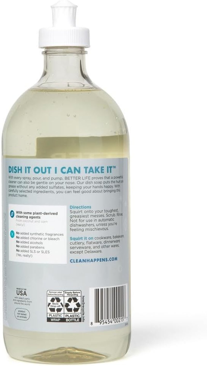 Better Life Liquid Dishwashing Soap - Unscented Kitchen Soap for Sensitive Skin | 22 Fl Oz