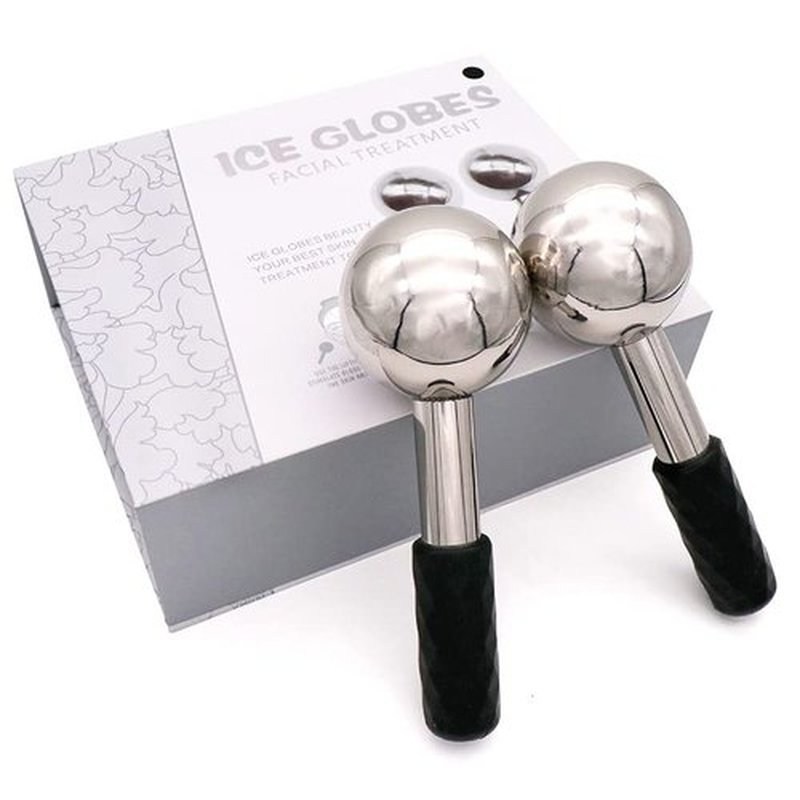 brakverla Facial Ice Globes and Roller, Cooling Massager for Face, Eyes and Neck, Cryotherapy Treatment for Puffiness, Dark Circles and Wrinkles (Silver)