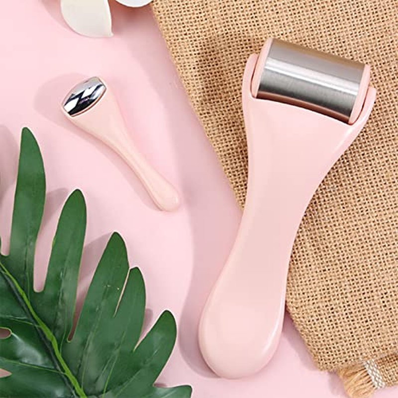 Ice Roller for Face and Eye 2 Pcs,Face Roller Skin Care for Puffiness,Migraine,Pain Relief,Eye Roller For Puffy Eyes Dark Circles,Stainless Steel Facial Roller (Pink)