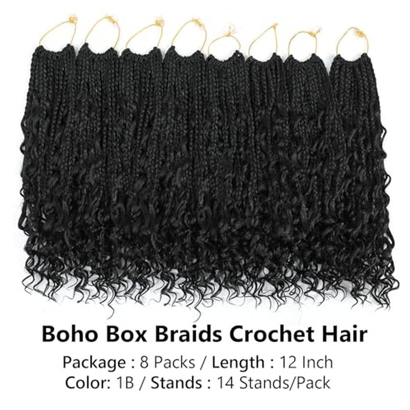 Boho Box Braids Crochet Hair 8 Packs Boho Crochet Braids Pre Looped 1B/Silver Goddess Box Braids Crochet Hair for Black Women 10 Inch Boho Braids Crochet Hair Extension