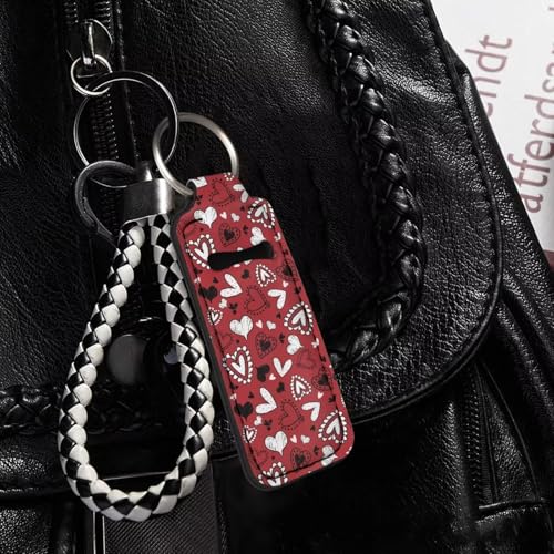 SEANATIVE Valentine's Day Love 5 PCS Lipstick Holder Keychain Chapstick Holder Lip Balm Holder Keyring Portable Neoprene Lipstick Holder Lipstick Pouch with Metal Key Ring for Travel Carry Lipstick