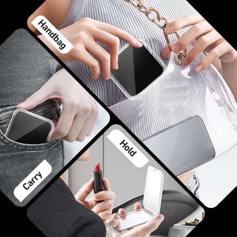 Compact Mirror, 30X Magnifying Mirror, Square Travel Makeup Mirror, 3.3x3.3 inch Small Pocket Mirror, 2-Sided Travel Essential Mirror, Women's Magnetic Portable Mirror with Precision Tweezers, Black