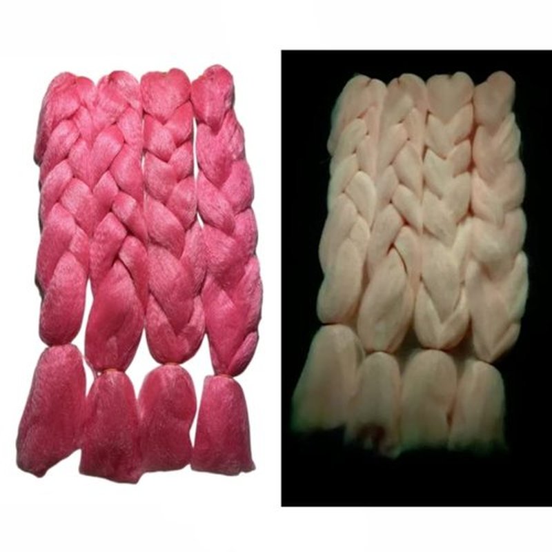 Glowing in Darkness Braiding Hair 400g Braiding Hair Jumbo Box Braids Hair Extensions Shining Jumbo Braids Hair Fluorescent Light in Darkness (Pink)