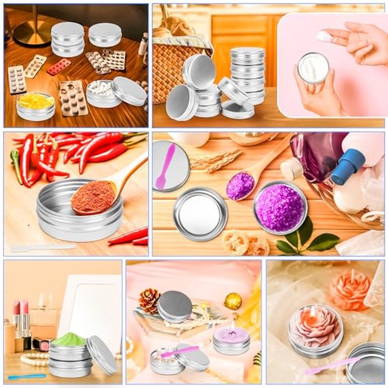 MotBach 16 Pack 2oz Tin Jars, 60ml Metal Tin cans, 2Ounce Aluminum tin can jar Containers with Screw Lid for Lotion Bars, Toiletries, Creams, Samples, Makeup Cosmetic, Spices, Salve, Balms, Beard Balm
