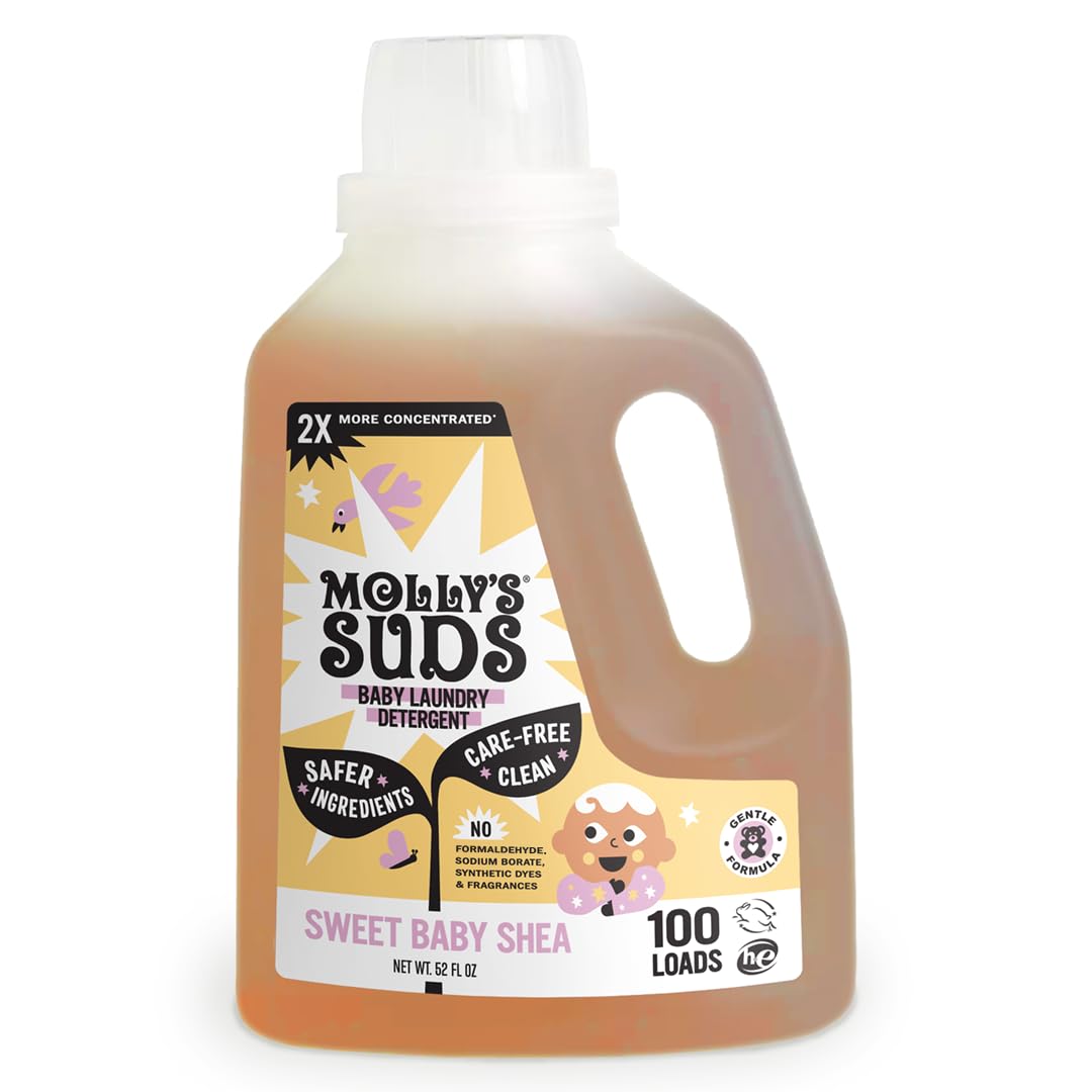 Molly's Suds Baby Liquid Laundry Detergent | Removes Formula, Poop & Spit-Up Stains | Extra Gentle for Infants, Babies, Toddlers (Sweet Baby Shea, 100 Loads)