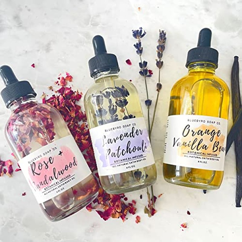 Bluebyrd Soap Co. Orange Vanilla Body Oil | Non-Greasy & Fast Absorbing | Anti-Aging, Hydrates Dry Skin | Lightweight Oil for Feet, Hair, Cuticles | Organic Shea, Jojoba, Coconut Oil, 4oz (Vanilla)