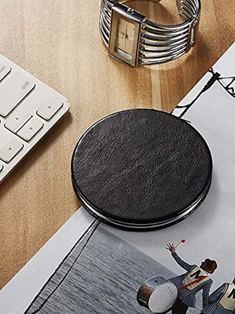 OMIRO 1X/10X(300R) Compact Magnifying Mirror, Unique Painting Pocket Mirror with Classical PU Leather (Round，Red Flower Mandala)