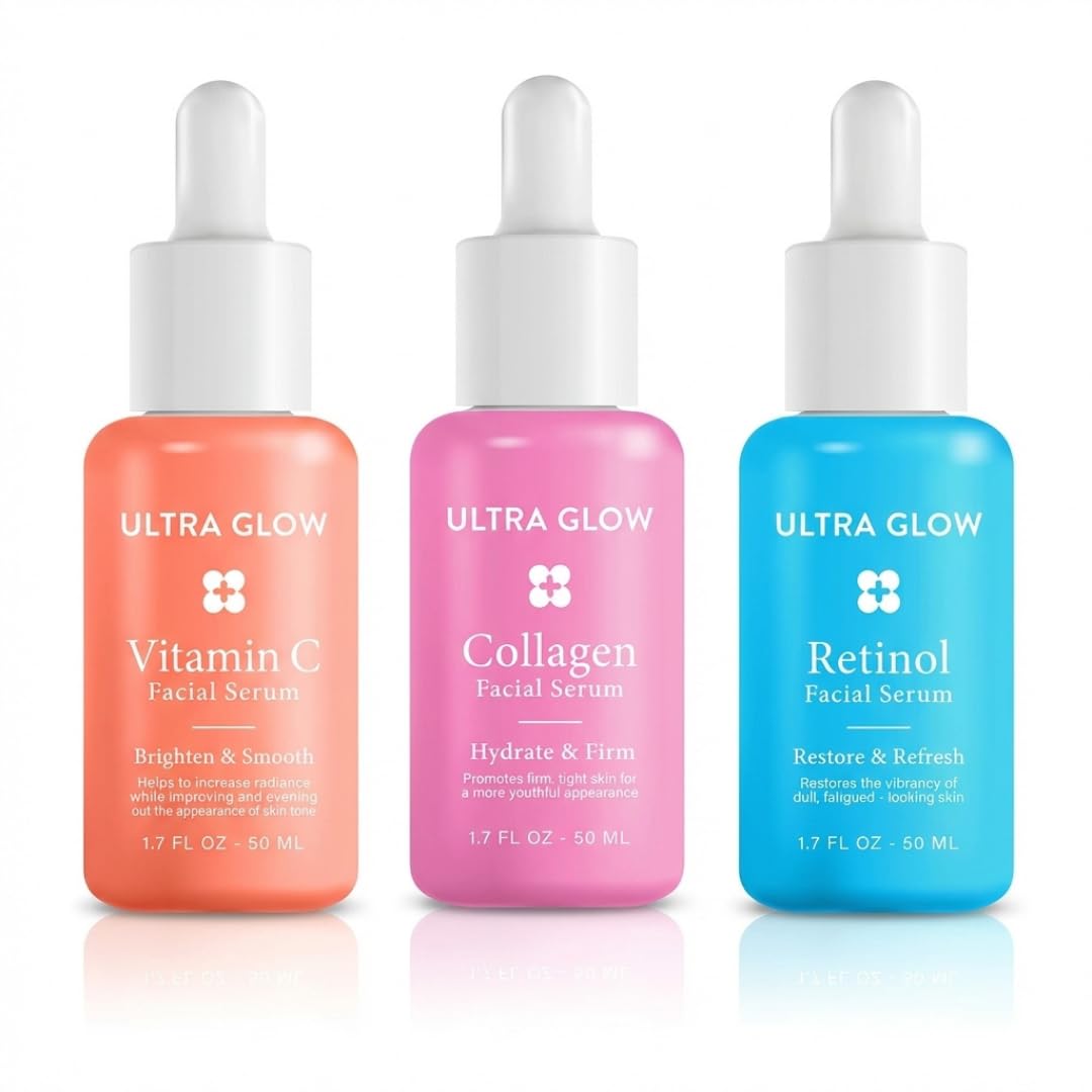 My Beauty Spot 3 Pack Facial Serums – Vitamin C Serum, Collagen & Retinol Serum for Face, Brightening & Anti Aging Face Serum for Women, Dark Spot Corrector, Hydrating Skin Care Set