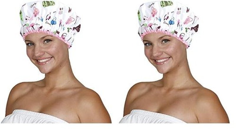 Reusable Shower Cap & Bath Cap, Lined, Oversized Waterproof Shower Caps Large Designed for all Hair Lengths with Lining & Elastic Band Stretch Hem Hair Hat - Fashionista Diva (Pack of 2)