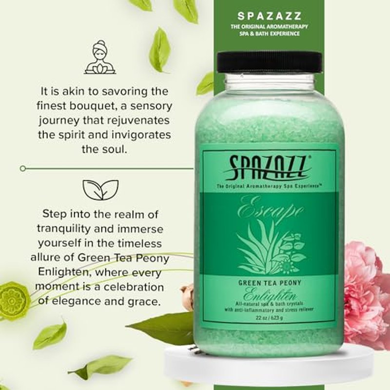 Spazazz SPZ-109 Escape Aromatherapy Crystals Container, 22-Ounce, Green Tea Peony Enlighten