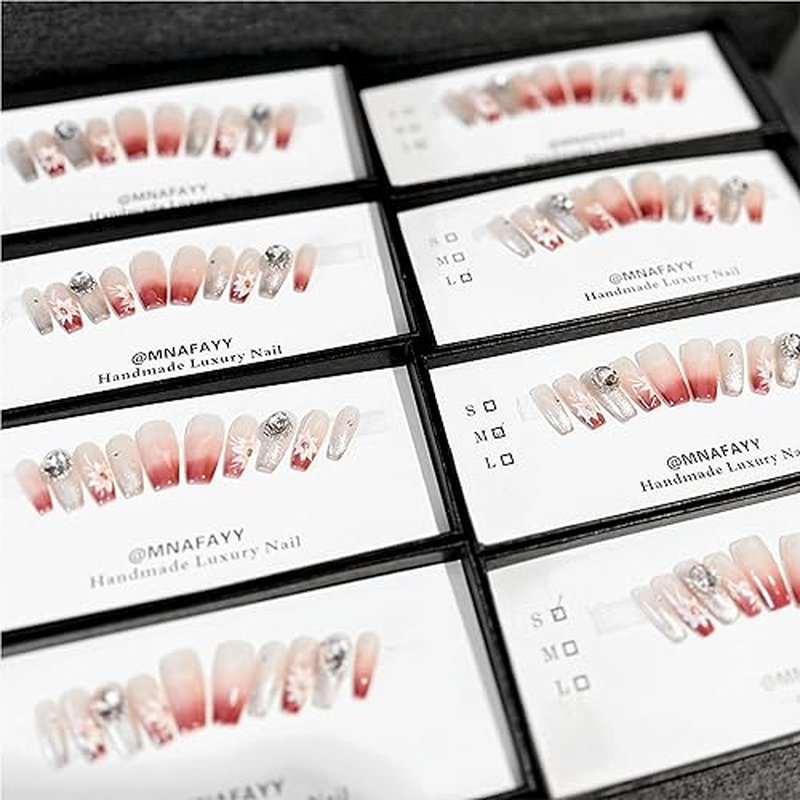 Handmade Press On Nails, Luxury & Custom Fake Nails 3D Handmade Reusable UV Finished False Nails, Hand-Painted Nails Design by Professional Nail Artist Salon Acrylic Nail Kit With Gift Box 10PCS