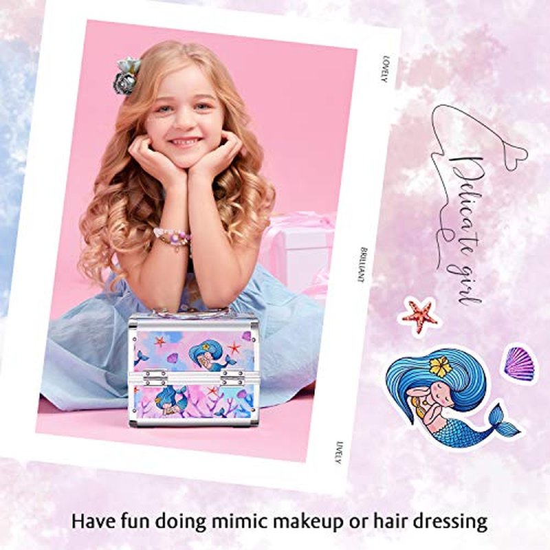 Joligrace Makeup Case for Girls Cosmetic Train Case Makeup Storage Box Jewelry Organizer Hair Accessories Lockable with Trays & Mirror Kids Gift Coloful Pink Unicorn