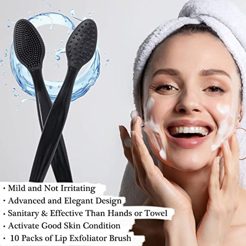 10 Pcs Lip Scrub Brush, Ooloveminso Silicone Lip Scrubber Exfoliator Tool, Soft Double-Side Lip Brush Exfoliating for Dark Lips, Lip Care and Beauty-Green