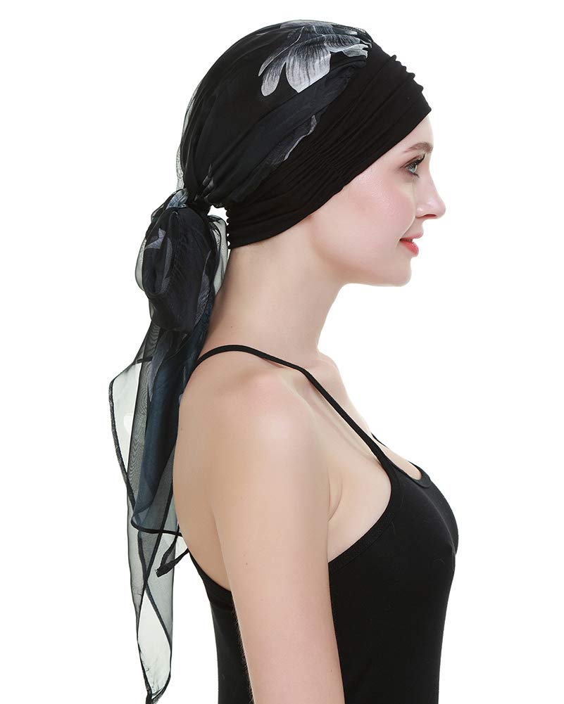 Chemo Caps for Women Light Weight Cancer Scarf Feminine Head Cover for Long Hair Girls White Flowers