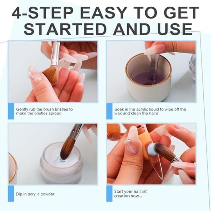 KEMEISI 4PCS Acrylic Nail Brush Set, Size 04/08/10/14 Kolinsky Nail Art Brushes for Acrylic Application, Sturdy Handle Oval Shaped Acrylic Powder Nail Design Tools for Professional Manicure DIY Home
