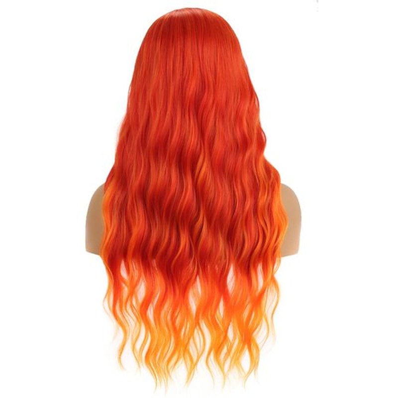 BERON Orange Wig Long Curly Wig Flame Color Wig Long Wavy Charming Full Synthetic Fire Wigs for Women Girls Long Curly Wigs Ombre Orange Wig with Wig Cap