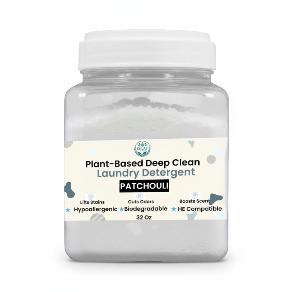 Plant-Based Deep Clean Laundry Detergent (Powder) – Hypoallergenic for Sensitive Skin, Biodegradable | Removes Tough Stains & Odors | Eco-Friendly, HE Compatible | 32 Oz (Patchouli + Sandalwood)