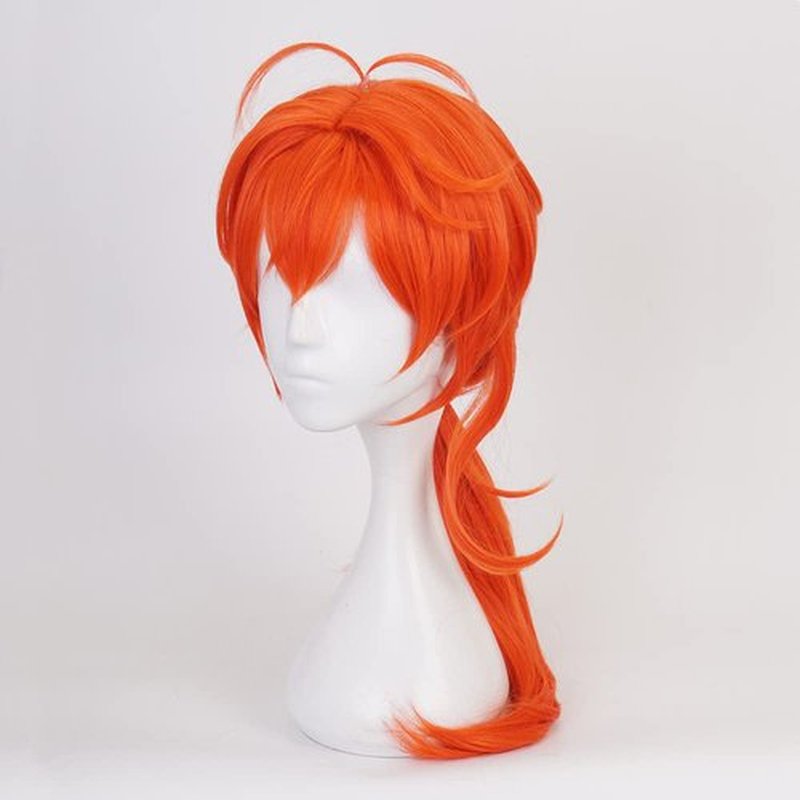Mystylecos Game Genshin Impact Diluc Orange Red Long Wavy Wig Anime Cosplay Wig