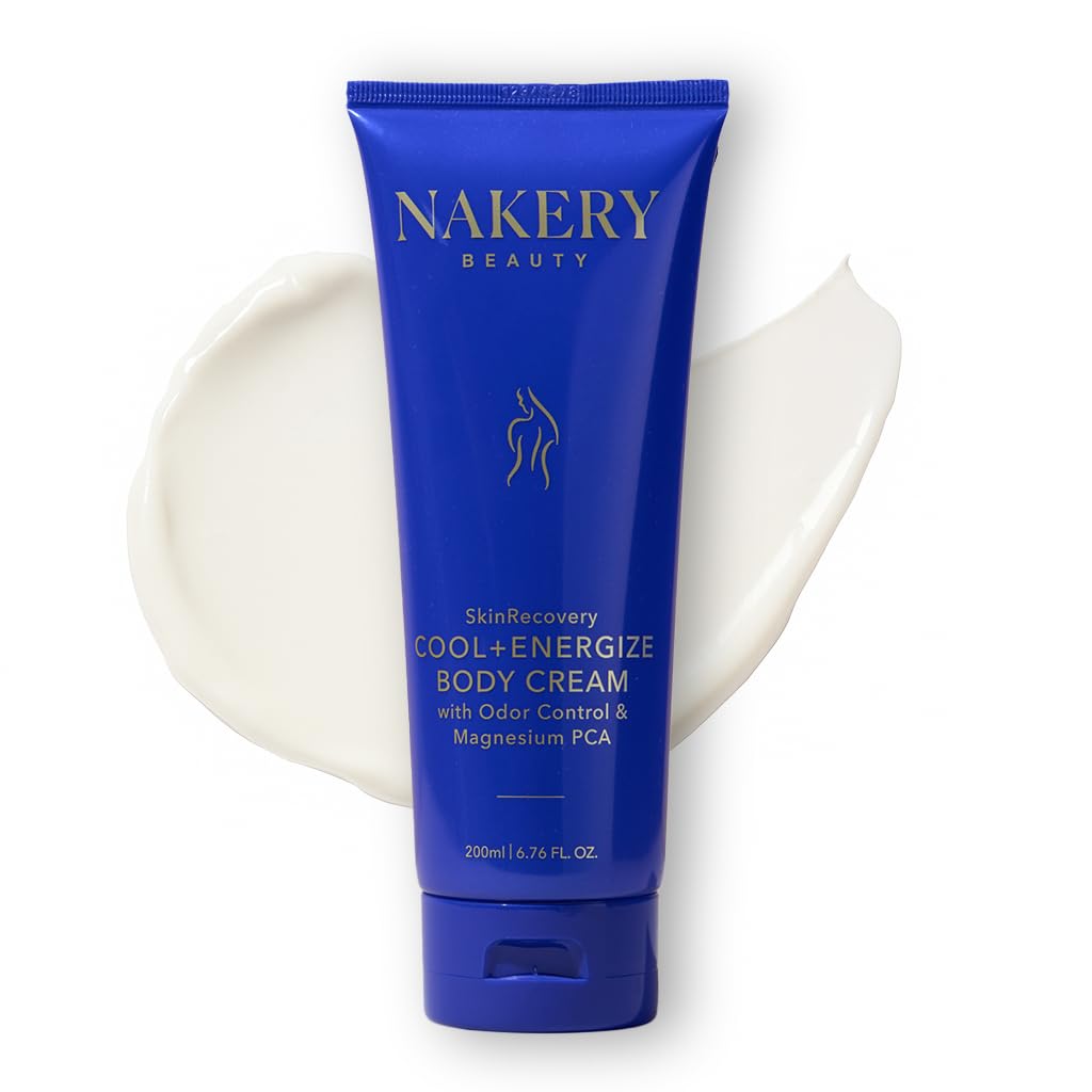 Nakery SkinRecovery Cool + Energize Cooling Body Cream, Magnesium Body Lotion for Hot Flashes, Firming Moisturizer with Menthol and Caffeine, Calming Skincare for Women 50+, Made in USA
