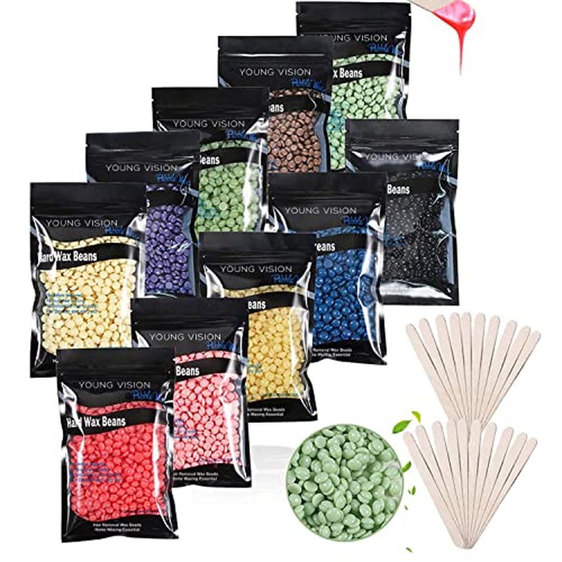 YOUNG VISION Rosin-Free Hard Wax Beads for Hair Removal - 1000g (2.2 lbs), 10 Colors Hard Wax Beans Pack, Bulk Wax Pearls for Home Brazilian, Bikini, Facial & Body Waxing